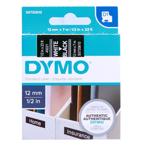 Dymo 1/2 White on Black D1 Tape - 45021